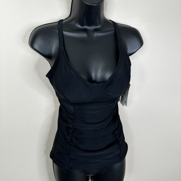 NEW Athleta Smocked Tankini Top Size 34D/DD Black Underwired Swimwear - Picture 3 of 12